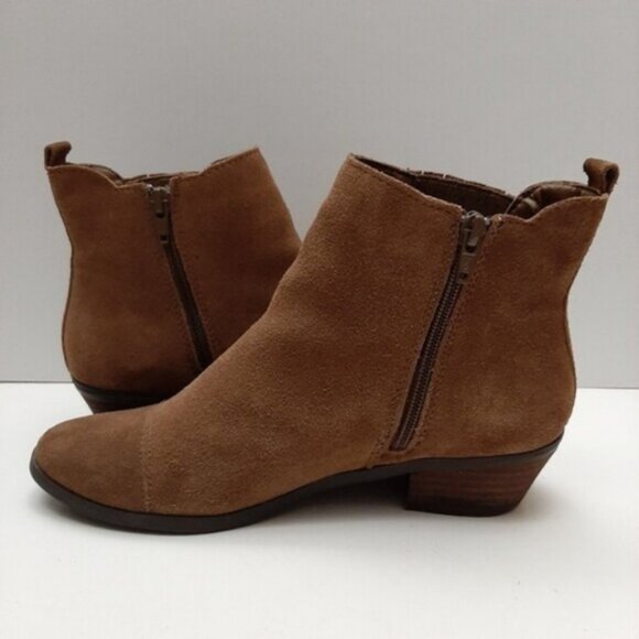 G. H. BASS Chance Genuine Suede Ankle Boots Low Heel Side Zippers Tan Brown Sz 8 - Picture 13 of 16